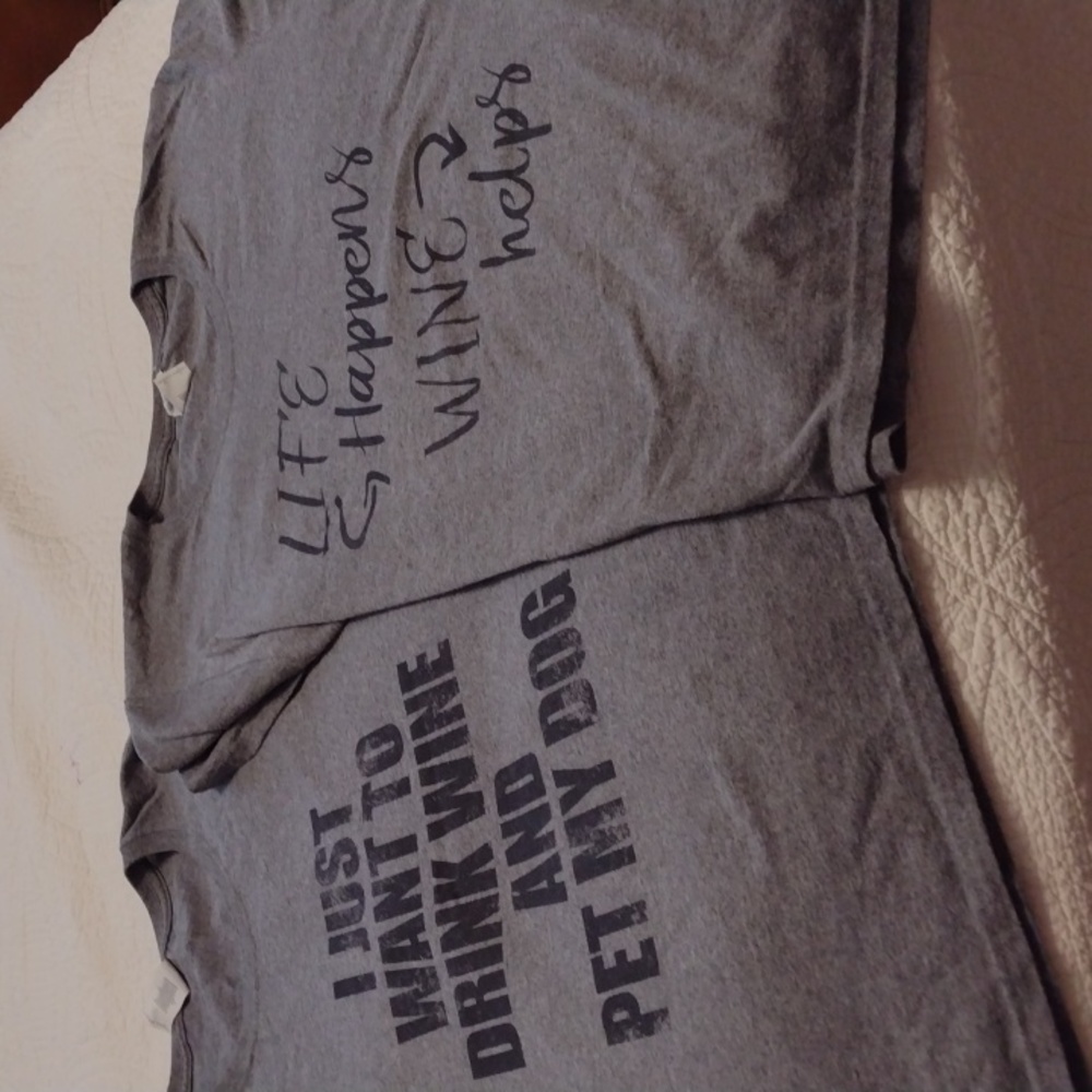 Two Tshirts, Wine helps, Pet My Dog  XL Gray